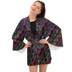 Dark Multicolored Mosaic Pattern Long Sleeve Kimono by dflcprintsclothing