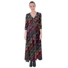 Dark Multicolored Mosaic Pattern Button Up Maxi Dress