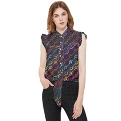 Dark Multicolored Mosaic Pattern Frill Detail Shirt