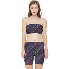 Dark Multicolored Mosaic Pattern Stretch Shorts And Tube Top Set by dflcprintsclothing