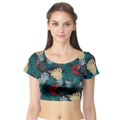 Tropical Autumn Leaves Short Sleeve Crop Top by tmsartbazaar