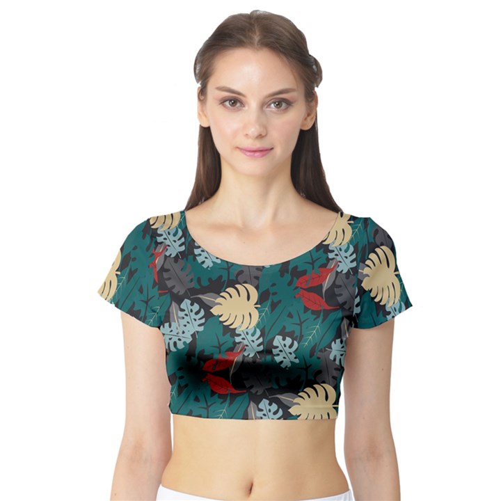 Tropical Autumn Leaves Short Sleeve Crop Top