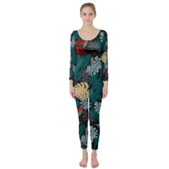 Tropical Autumn Leaves Long Sleeve Catsuit by tmsartbazaar