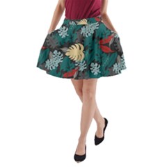 Tropical Autumn Leaves A-line Pocket Skirt by tmsartbazaar