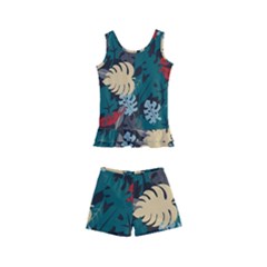 Tropical Autumn Leaves Kids  Boyleg Swimsuit by tmsartbazaar