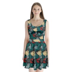 Tropical Autumn Leaves Split Back Mini Dress  by tmsartbazaar