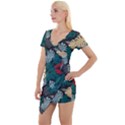 Tropical Autumn Leaves Short Sleeve Asymmetric Mini Dress View1