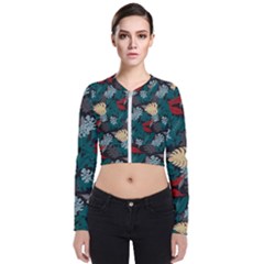 Tropical Autumn Leaves Long Sleeve Zip Up Bomber Jacket by tmsartbazaar