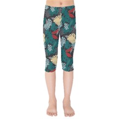 Tropical Autumn Leaves Kids  Capri Leggings  by tmsartbazaar