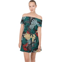 Tropical Autumn Leaves Off Shoulder Chiffon Dress by tmsartbazaar