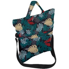 Tropical Autumn Leaves Fold Over Handle Tote Bag by tmsartbazaar