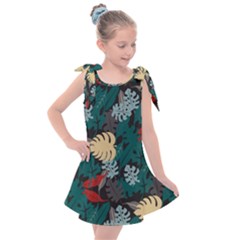 Tropical Autumn Leaves Kids  Tie Up Tunic Dress by tmsartbazaar