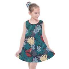 Tropical Autumn Leaves Kids  Summer Dress