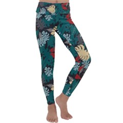 Tropical Autumn Leaves Kids  Lightweight Velour Classic Yoga Leggings by tmsartbazaar