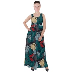 Tropical Autumn Leaves Empire Waist Velour Maxi Dress by tmsartbazaar