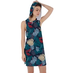 Tropical Autumn Leaves Racer Back Hoodie Dress by tmsartbazaar