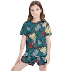 Tropical Autumn Leaves Kids  Tee And Sports Shorts Set by tmsartbazaar