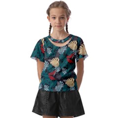 Tropical Autumn Leaves Kids  Front Cut Tee