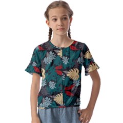 Tropical Autumn Leaves Kids  Cuff Sleeve Scrunch Bottom Tee