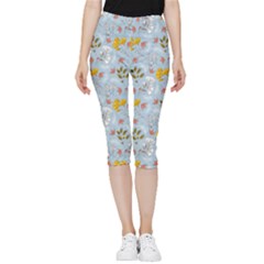 Blue Florals Inside Out Lightweight Velour Capri Leggings 