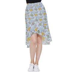 Blue Florals Frill Hi Low Chiffon Skirt