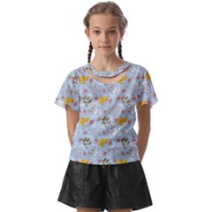 Blue Florals Kids  Front Cut Tee