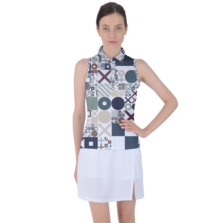 Mosaic Print Women s Sleeveless Polo Tee