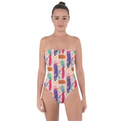 Minimal Floral Art Tie Back One Piece Swimsuit