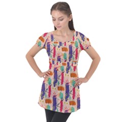 Minimal Floral Art Puff Sleeve Tunic Top by designsbymallika