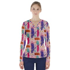 Minimal Floral Art V-neck Long Sleeve Top by designsbymallika