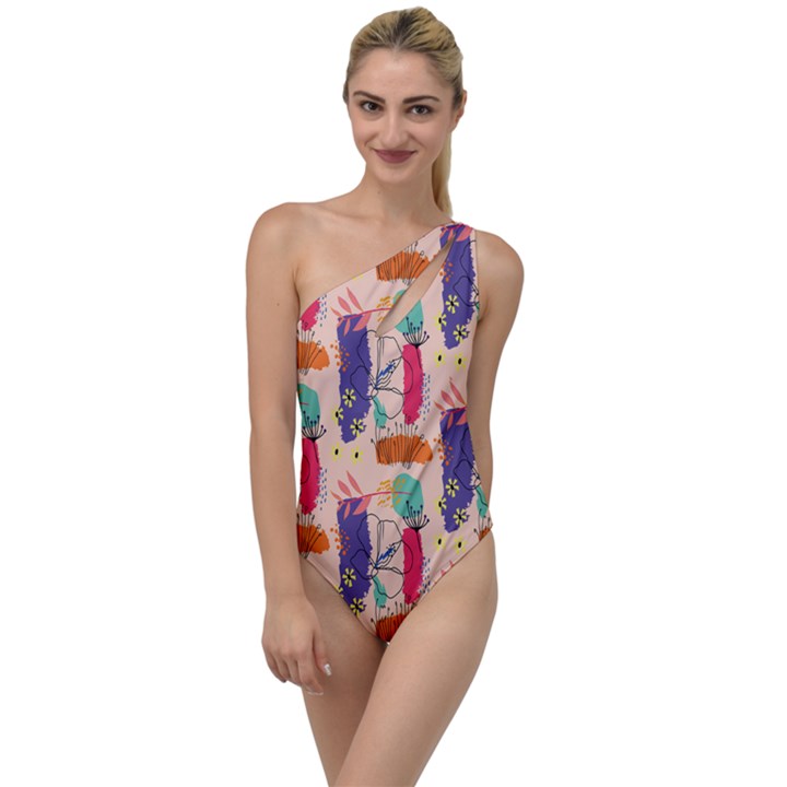 Minimal Floral Art To One Side Swimsuit