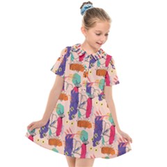 Minimal Floral Art Kids  Short Sleeve Shirt Dress by designsbymallika