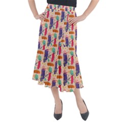 Minimal Floral Art Midi Mermaid Skirt by designsbymallika