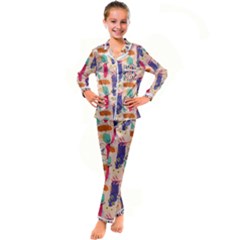 Minimal Floral Art Kid s Satin Long Sleeve Pajamas Set