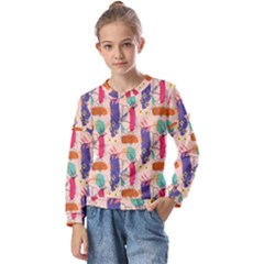 Minimal Floral Art Kids  Long Sleeve Tee With Frill 