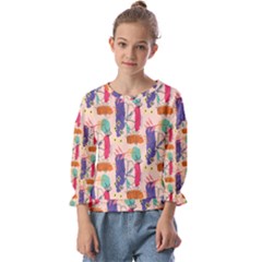 Minimal Floral Art Kids  Cuff Sleeve Top