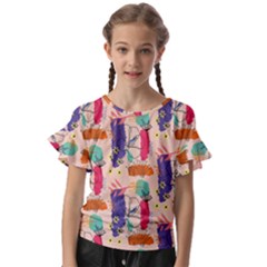 Minimal Floral Art Kids  Cut Out Flutter Sleeves by designsbymallika