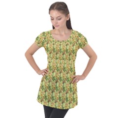 Green Pastel Pattern Puff Sleeve Tunic Top by designsbymallika