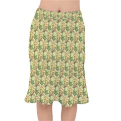 Green Pastel Pattern Short Mermaid Skirt by designsbymallika