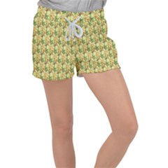 Green Pastel Pattern Velour Lounge Shorts by designsbymallika