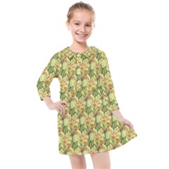 Green Pastel Pattern Kids  Quarter Sleeve Shirt Dress by designsbymallika