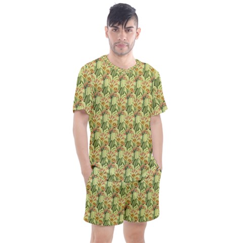 Green Pastel Pattern Men s Mesh Tee And Shorts Set by designsbymallika