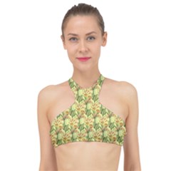 Green Pastel Pattern High Neck Bikini Top by designsbymallika