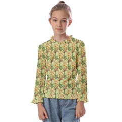 Green Pastel Pattern Kids  Frill Detail Tee