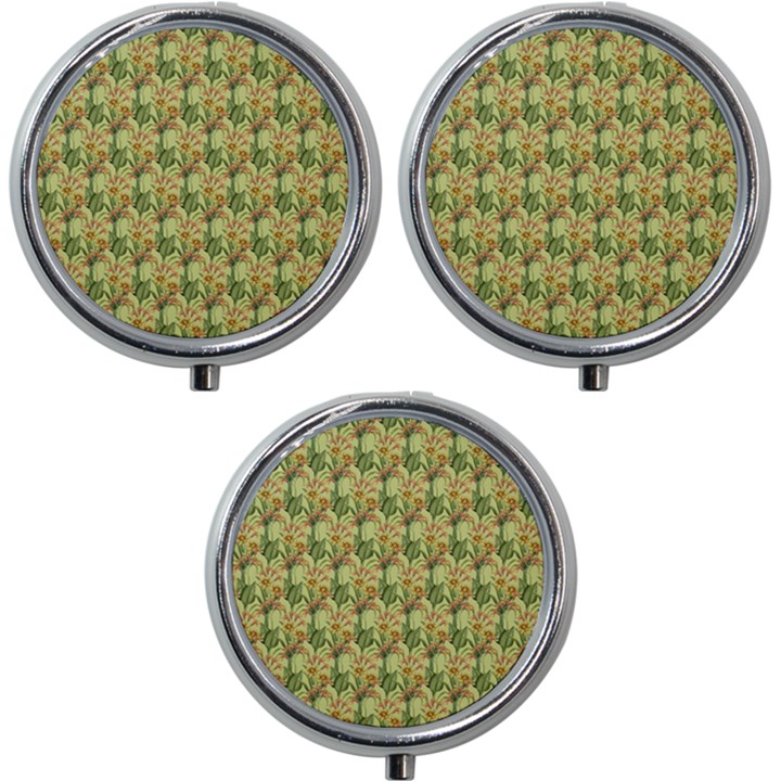 Green Pastel Pattern Mini Round Pill Box (Pack of 3)