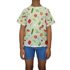 Seamless Pattern With Vegetables  Delicious Vegetables Kids  Short Sleeve Swimwear by SychEva