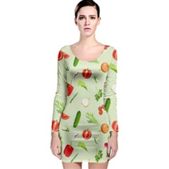 Seamless Pattern With Vegetables  Delicious Vegetables Long Sleeve Bodycon Dress by SychEva