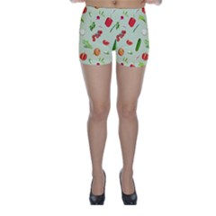 Seamless Pattern With Vegetables  Delicious Vegetables Skinny Shorts by SychEva