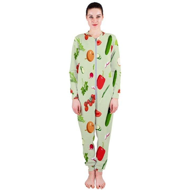 Seamless Pattern With Vegetables  Delicious Vegetables OnePiece Jumpsuit (Ladies) 