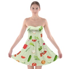 Seamless Pattern With Vegetables  Delicious Vegetables Strapless Bra Top Dress by SychEva